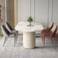 Oval Double Pedestal Glam Dining Table White Tone Fixed Table with Sintered Stone Brown 63"L x 31.5"W x 29.5"H Without Chairs Clearhalo ' dining_table' 'Dining Tables & Seating' 'Dining Tables' 'furn' 'furn_dining_table' 'Furniture' 'furniture_dining_table' 'Kitchen & Dining Furniture' 'kitchen&dining_furn' 'kitchen' 'kitchen_dining_table' 4640369