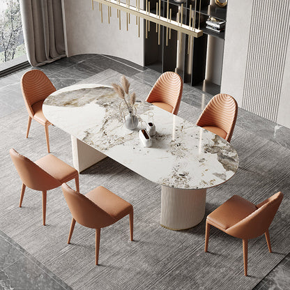 Oval Double Pedestal Furniture Traditional Luxury Dining Site Table for Home Pandora Gold 55.1"L x 31.5"W x 29.5"H Without Chairs Clearhalo ' dining_table' 'Dining Tables & Seating' 'Dining Tables' 'furn' 'furn_dining_table' 'Furniture' 'furniture_dining_table' 'Kitchen & Dining Furniture' 'kitchen&dining_furn' 'kitchen' 'kitchen_dining_table' 4640403