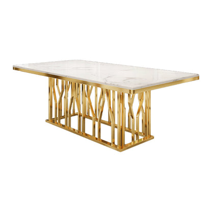 Metal Traditional Luxury Rectangle Dining Table White Top Indoor Table with Pedestal Base Marble 51.2"L x 31.5"W x 29.5"H Without Chairs Clearhalo ' dining_table' 'Dining Tables & Seating' 'Dining Tables' 'furn' 'furn_dining_table' 'Furniture' 'furniture_dining_table' 'Kitchen & Dining Furniture' 'kitchen&dining_furn' 'kitchen' 'kitchen_dining_table' 4640418