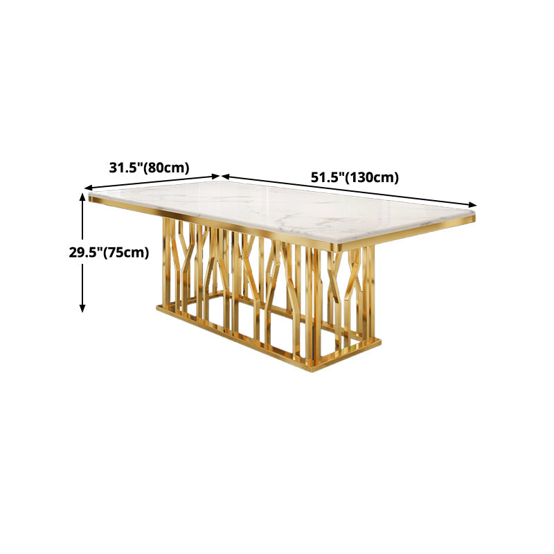 Metal Traditional Luxury Rectangle Dining Table White Top Indoor Table with Pedestal Base Clearhalo ' dining_table' 'Dining Tables & Seating' 'Dining Tables' 'furn' 'furn_dining_table' 'Furniture' 'furniture_dining_table' 'Kitchen & Dining Furniture' 'kitchen&dining_furn' 'kitchen' 'kitchen_dining_table' 4640420