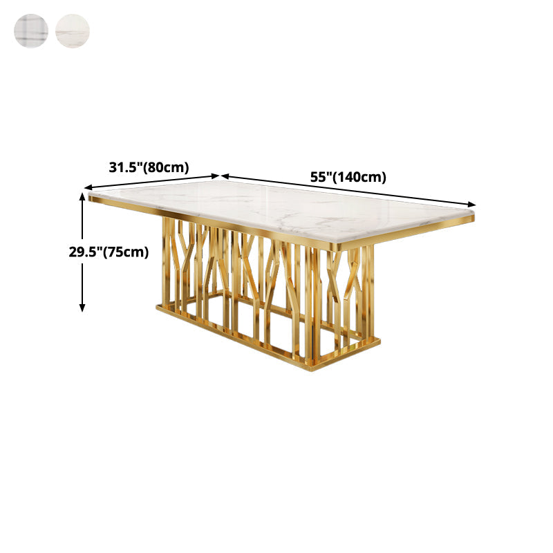 Metal Traditional Luxury Rectangle Dining Table White Top Indoor Table with Pedestal Base Clearhalo ' dining_table' 'Dining Tables & Seating' 'Dining Tables' 'furn' 'furn_dining_table' 'Furniture' 'furniture_dining_table' 'Kitchen & Dining Furniture' 'kitchen&dining_furn' 'kitchen' 'kitchen_dining_table' 4640421