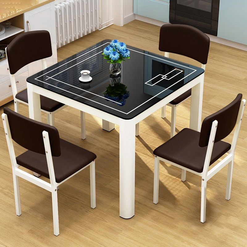 Industrial Style Square Dinner Table Glass Dining Site Table with 4 Legs Black Without Chairs Clearhalo ' dining_table' 'Dining Tables & Seating' 'Dining Tables' 'furn' 'furn_dining_table' 'Furniture' 'furniture_dining_table' 'Kitchen & Dining Furniture' 'kitchen&dining_furn' 'kitchen' 'kitchen_dining_table' 4640424