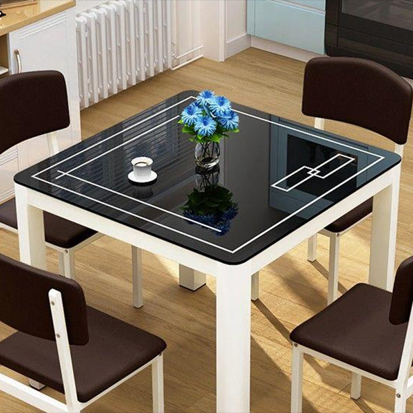 Industrial Style Square Dinner Table Glass Dining Site Table with 4 Legs Black 31.5"L x 31.5"W x 29.5"H Without Chairs Clearhalo ' dining_table' 'Dining Tables & Seating' 'Dining Tables' 'furn' 'furn_dining_table' 'Furniture' 'furniture_dining_table' 'Kitchen & Dining Furniture' 'kitchen&dining_furn' 'kitchen' 'kitchen_dining_table' 4640427