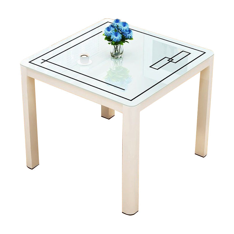 Industrial Style Square Dinner Table Glass Dining Site Table with 4 Legs White 35.4"L x 35.4"W x 29.5"H Without Chairs Clearhalo ' dining_table' 'Dining Tables & Seating' 'Dining Tables' 'furn' 'furn_dining_table' 'Furniture' 'furniture_dining_table' 'Kitchen & Dining Furniture' 'kitchen&dining_furn' 'kitchen' 'kitchen_dining_table' 4640428