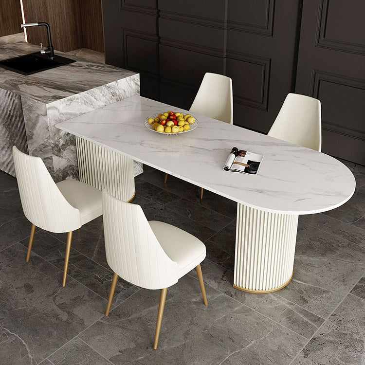 Minimalist White Irregular Dining Table Sintered Stone Standard Dining Table for Kitchen White 55.1"L x 31.5"W x 29.5"H Without Chairs Clearhalo ' dining_table' 'Dining Tables & Seating' 'Dining Tables' 'furn' 'furn_dining_table' 'Furniture' 'furniture_dining_table' 'Kitchen & Dining Furniture' 'kitchen&dining_furn' 'kitchen' 'kitchen_dining_table' 4640433