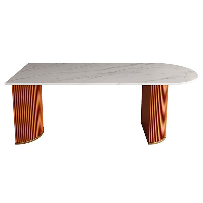 Minimalist White Irregular Dining Table Sintered Stone Standard Dining Table for Kitchen Orange 70.9"L x 31.5"W x 29.5"H Without Chairs Clearhalo ' dining_table' 'Dining Tables & Seating' 'Dining Tables' 'furn' 'furn_dining_table' 'Furniture' 'furniture_dining_table' 'Kitchen & Dining Furniture' 'kitchen&dining_furn' 'kitchen' 'kitchen_dining_table' 4640434