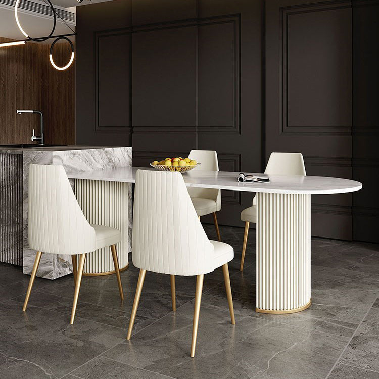 Minimalist White Irregular Dining Table Sintered Stone Standard Dining Table for Kitchen White 70.9"L x 31.5"W x 29.5"H Without Chairs Clearhalo ' dining_table' 'Dining Tables & Seating' 'Dining Tables' 'furn' 'furn_dining_table' 'Furniture' 'furniture_dining_table' 'Kitchen & Dining Furniture' 'kitchen&dining_furn' 'kitchen' 'kitchen_dining_table' 4640436