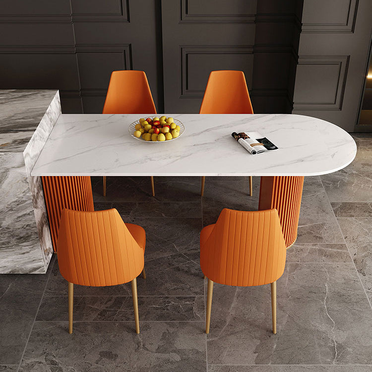 Minimalist White Irregular Dining Table Sintered Stone Standard Dining Table for Kitchen Orange 63"L x 31.5"W x 29.5"H Without Chairs Clearhalo ' dining_table' 'Dining Tables & Seating' 'Dining Tables' 'furn' 'furn_dining_table' 'Furniture' 'furniture_dining_table' 'Kitchen & Dining Furniture' 'kitchen&dining_furn' 'kitchen' 'kitchen_dining_table' 4640437