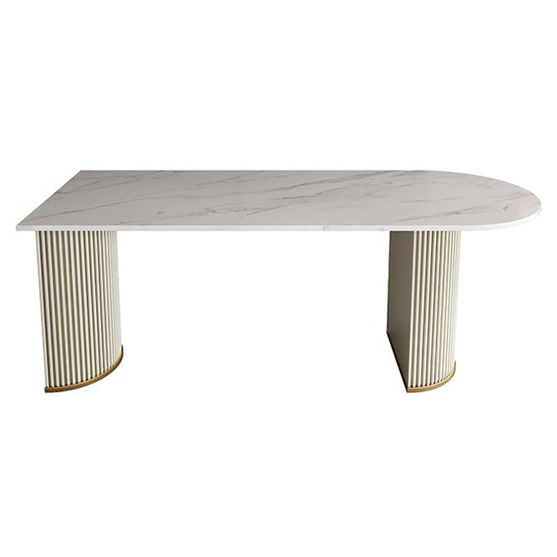 Minimalist White Irregular Dining Table Sintered Stone Standard Dining Table for Kitchen White 63"L x 31.5"W x 29.5"H Without Chairs Clearhalo ' dining_table' 'Dining Tables & Seating' 'Dining Tables' 'furn' 'furn_dining_table' 'Furniture' 'furniture_dining_table' 'Kitchen & Dining Furniture' 'kitchen&dining_furn' 'kitchen' 'kitchen_dining_table' 4640438