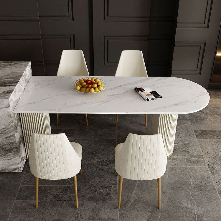 Minimalist White Irregular Dining Table Sintered Stone Standard Dining Table for Kitchen Clearhalo ' dining_table' 'Dining Tables & Seating' 'Dining Tables' 'furn' 'furn_dining_table' 'Furniture' 'furniture_dining_table' 'Kitchen & Dining Furniture' 'kitchen&dining_furn' 'kitchen' 'kitchen_dining_table' 4640443