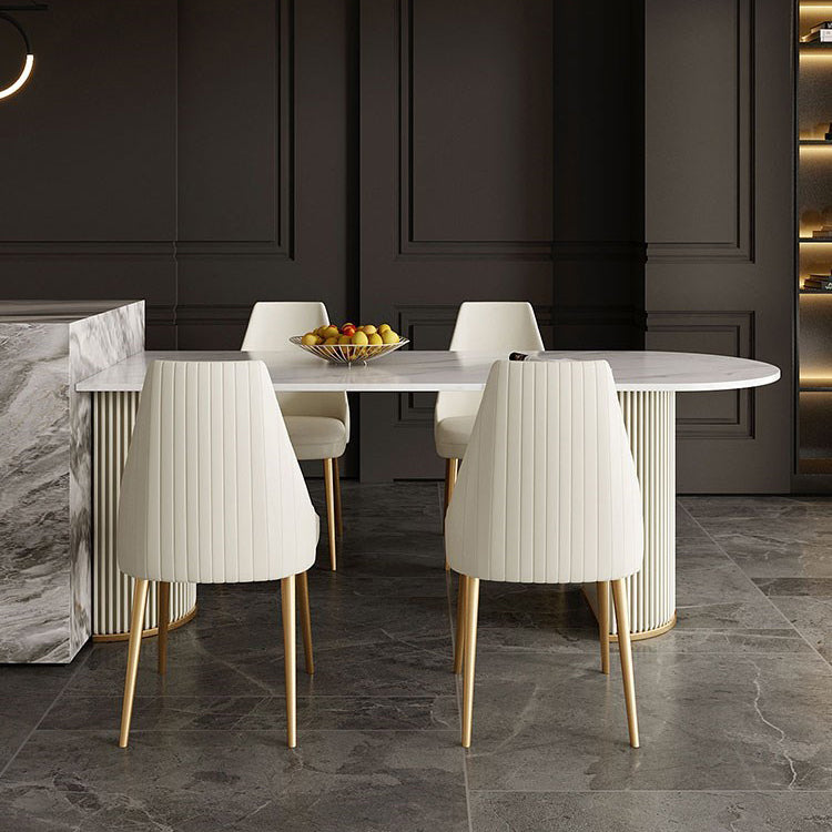 Minimalist White Irregular Dining Table Sintered Stone Standard Dining Table for Kitchen Clearhalo ' dining_table' 'Dining Tables & Seating' 'Dining Tables' 'furn' 'furn_dining_table' 'Furniture' 'furniture_dining_table' 'Kitchen & Dining Furniture' 'kitchen&dining_furn' 'kitchen' 'kitchen_dining_table' 4640445