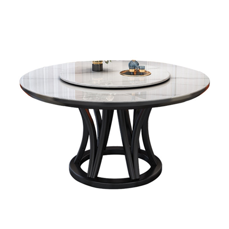 Round Dining Table Modern Dining Table with Wood Pedestal in Black Stone 59.1"L x 59.1"W x 29.9"H Without Chairs Clearhalo ' dining_table' 'Dining Tables & Seating' 'Dining Tables' 'furn' 'furn_dining_table' 'Furniture' 'furniture_dining_table' 'Kitchen & Dining Furniture' 'kitchen&dining_furn' 'kitchen' 'kitchen_dining_table' 4640493