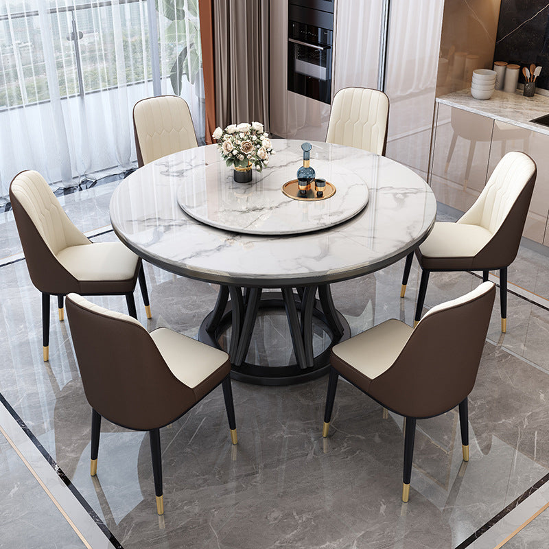 Round Dining Table Modern Dining Table with Wood Pedestal in Black Marble 47.2"L x 47.2"W x 30.7"H Without Chairs Clearhalo ' dining_table' 'Dining Tables & Seating' 'Dining Tables' 'furn' 'furn_dining_table' 'Furniture' 'furniture_dining_table' 'Kitchen & Dining Furniture' 'kitchen&dining_furn' 'kitchen' 'kitchen_dining_table' 4640494