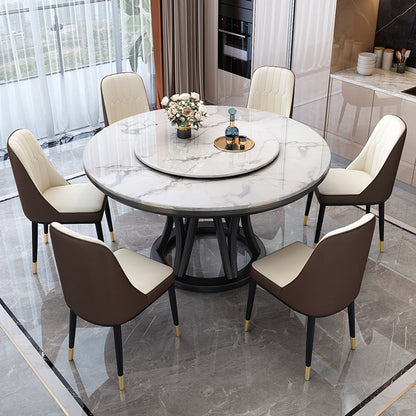 Round Dining Table Modern Dining Table with Wood Pedestal in Black Marble 47.2"L x 47.2"W x 30.7"H Without Chairs Clearhalo ' dining_table' 'Dining Tables & Seating' 'Dining Tables' 'furn' 'furn_dining_table' 'Furniture' 'furniture_dining_table' 'Kitchen & Dining Furniture' 'kitchen&dining_furn' 'kitchen' 'kitchen_dining_table' 4640494
