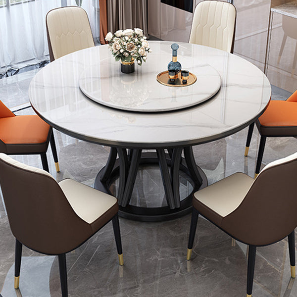 Round Dining Table Modern Dining Table with Wood Pedestal in Black Stone 51.2"L x 51.2"W x 30.7"H Without Chairs Clearhalo ' dining_table' 'Dining Tables & Seating' 'Dining Tables' 'furn' 'furn_dining_table' 'Furniture' 'furniture_dining_table' 'Kitchen & Dining Furniture' 'kitchen&dining_furn' 'kitchen' 'kitchen_dining_table' 4640495