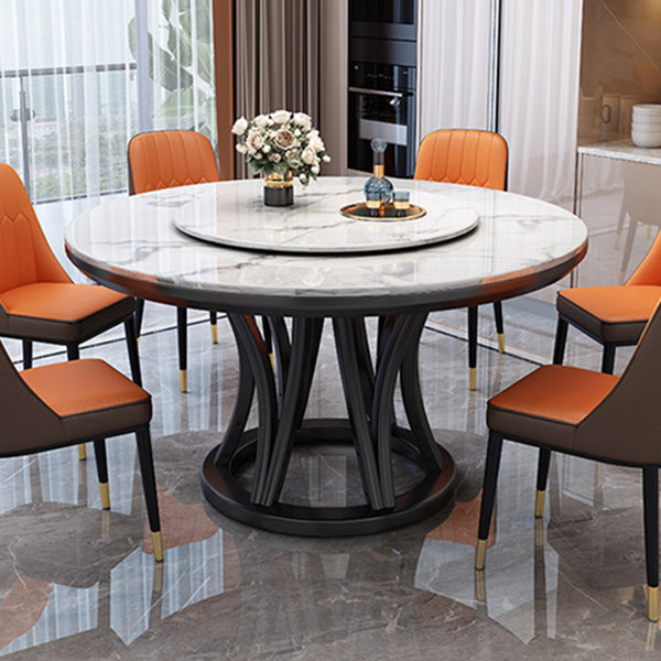 Round Dining Table Modern Dining Table with Wood Pedestal in Black Marble 51.2"L x 51.2"W x 30.7"H Without Chairs Clearhalo ' dining_table' 'Dining Tables & Seating' 'Dining Tables' 'furn' 'furn_dining_table' 'Furniture' 'furniture_dining_table' 'Kitchen & Dining Furniture' 'kitchen&dining_furn' 'kitchen' 'kitchen_dining_table' 4640496