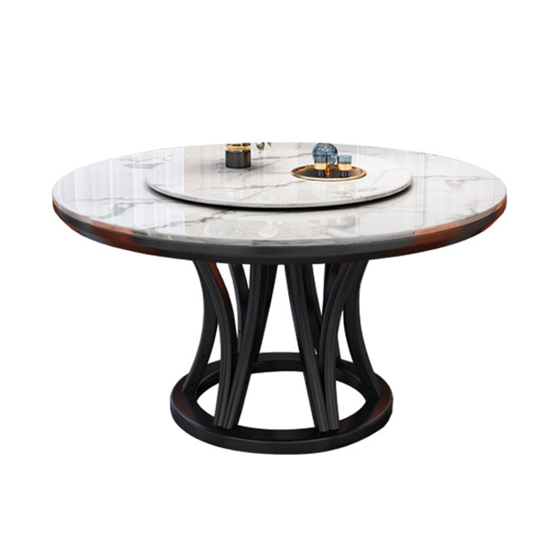 Round Dining Table Modern Dining Table with Wood Pedestal in Black Marble 59.1"L x 59.1"W x 29.9"H Without Chairs Clearhalo ' dining_table' 'Dining Tables & Seating' 'Dining Tables' 'furn' 'furn_dining_table' 'Furniture' 'furniture_dining_table' 'Kitchen & Dining Furniture' 'kitchen&dining_furn' 'kitchen' 'kitchen_dining_table' 4640497