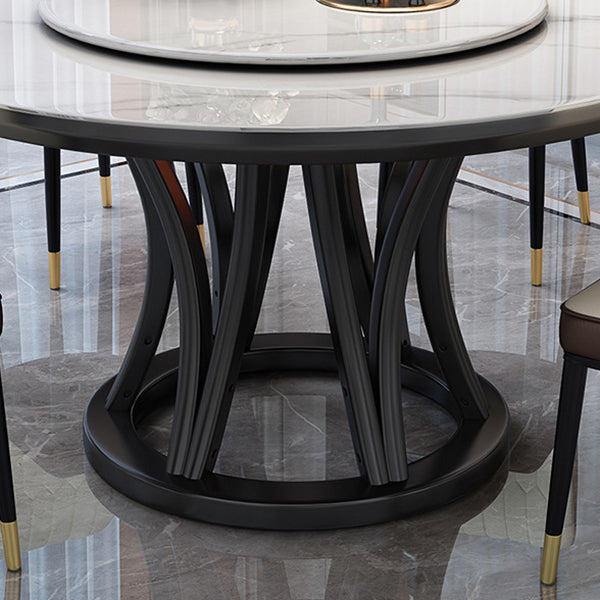 Round Dining Table Modern Dining Table with Wood Pedestal in Black Clearhalo ' dining_table' 'Dining Tables & Seating' 'Dining Tables' 'furn' 'furn_dining_table' 'Furniture' 'furniture_dining_table' 'Kitchen & Dining Furniture' 'kitchen&dining_furn' 'kitchen' 'kitchen_dining_table' 4640501