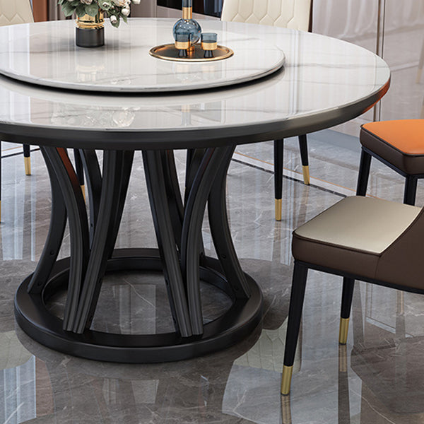 Round Dining Table Modern Dining Table with Wood Pedestal in Black Clearhalo ' dining_table' 'Dining Tables & Seating' 'Dining Tables' 'furn' 'furn_dining_table' 'Furniture' 'furniture_dining_table' 'Kitchen & Dining Furniture' 'kitchen&dining_furn' 'kitchen' 'kitchen_dining_table' 4640502