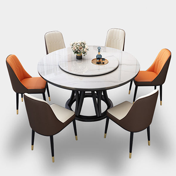 Round Dining Table Modern Dining Table with Wood Pedestal in Black Clearhalo ' dining_table' 'Dining Tables & Seating' 'Dining Tables' 'furn' 'furn_dining_table' 'Furniture' 'furniture_dining_table' 'Kitchen & Dining Furniture' 'kitchen&dining_furn' 'kitchen' 'kitchen_dining_table' 4640503