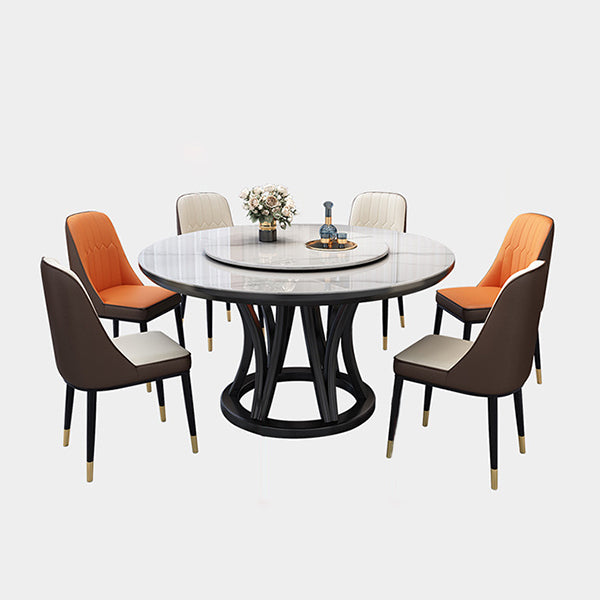 Round Dining Table Modern Dining Table with Wood Pedestal in Black Clearhalo ' dining_table' 'Dining Tables & Seating' 'Dining Tables' 'furn' 'furn_dining_table' 'Furniture' 'furniture_dining_table' 'Kitchen & Dining Furniture' 'kitchen&dining_furn' 'kitchen' 'kitchen_dining_table' 4640504