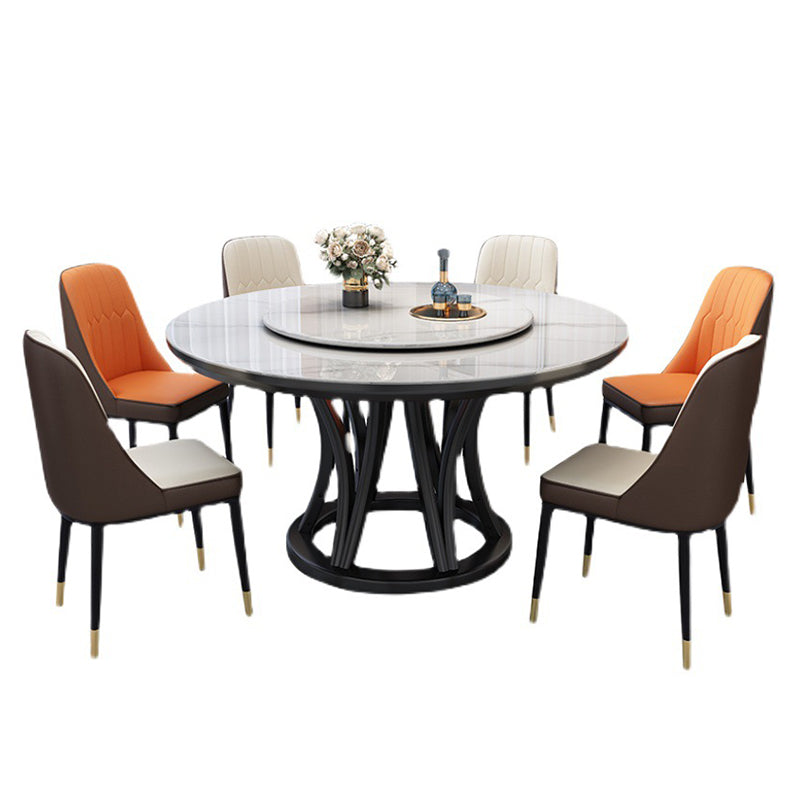 Round Dining Table Modern Dining Table with Wood Pedestal in Black Clearhalo ' dining_table' 'Dining Tables & Seating' 'Dining Tables' 'furn' 'furn_dining_table' 'Furniture' 'furniture_dining_table' 'Kitchen & Dining Furniture' 'kitchen&dining_furn' 'kitchen' 'kitchen_dining_table' 4640505