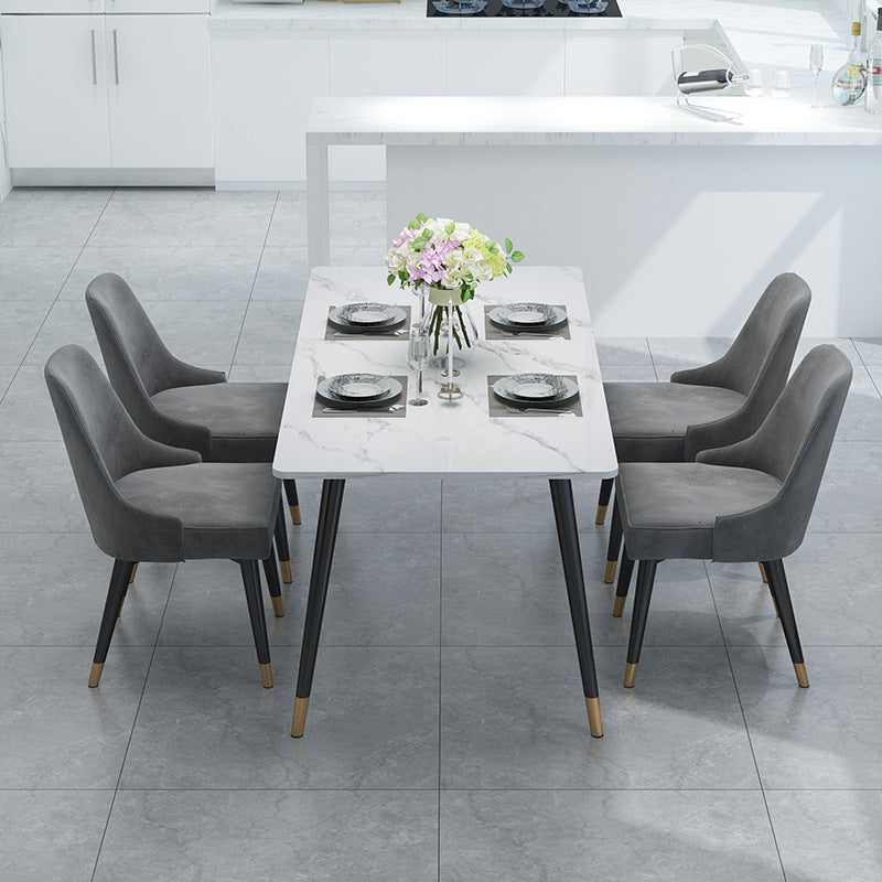 4-foot Stone Table Glam Rectangle Matte Finish Dining Table for Restaurant 55.1"L x 31.5"W x 29.5"H White Clearhalo ' dining_table' 'Dining Tables & Seating' 'Dining Tables' 'Furniture' 'furniture_dining_table' 'Kitchen & Dining Furniture' 'kitchen&dining_furn' 'kitchen' 'kitchen_dining_table' 4640542
