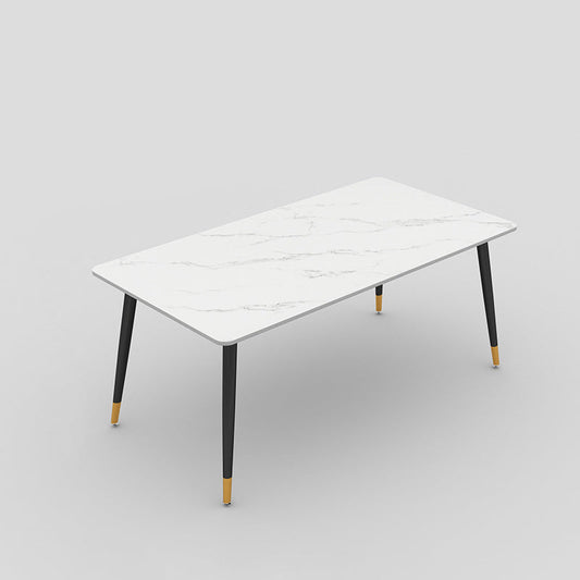 4-foot Stone Table Glam Rectangle Matte Finish Dining Table for Restaurant White