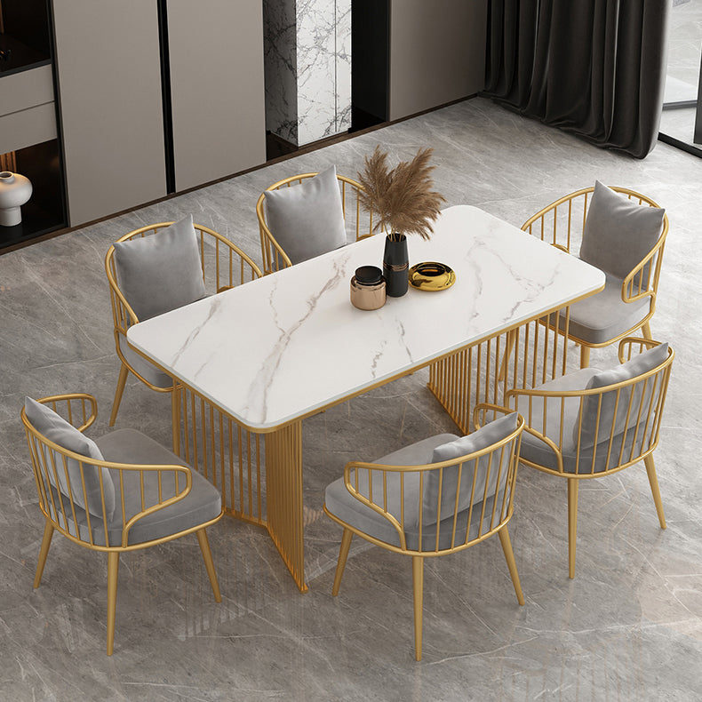 Glam Stone Double Pedestal Dining Table Matte Finish Rectangle Table for Kitchen Clearhalo ' dining_table' 'Dining Tables & Seating' 'Dining Tables' 'furn' 'furn_dining_table' 'Furniture' 'furniture_dining_table' 'Kitchen & Dining Furniture' 'kitchen&dining_furn' 'kitchen' 'kitchen_dining_table' 4640569