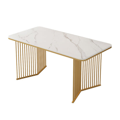 Glam Stone Double Pedestal Dining Table Matte Finish Rectangle Table for Kitchen White Without Chairs Clearhalo ' dining_table' 'Dining Tables & Seating' 'Dining Tables' 'furn' 'furn_dining_table' 'Furniture' 'furniture_dining_table' 'Kitchen & Dining Furniture' 'kitchen&dining_furn' 'kitchen' 'kitchen_dining_table' 4640570