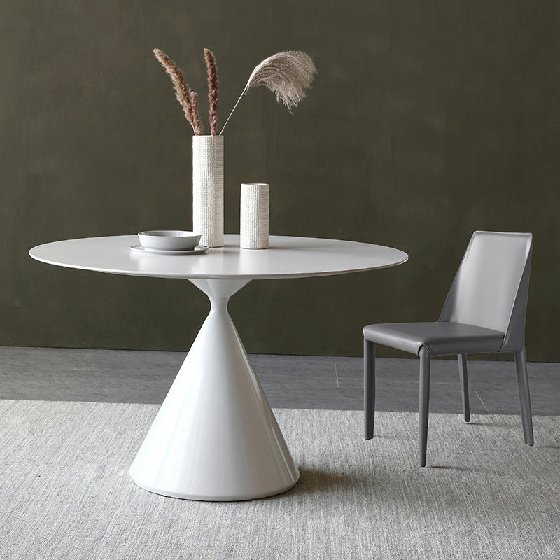 Modern Stone Round Table Matte Finish Pedestal Dining Table for Kitchen White 47.2"L x 47.2"W x 29.5"H Without Chairs Clearhalo ' dining_table' 'Dining Tables & Seating' 'Dining Tables' 'furn' 'furn_dining_table' 'Furniture' 'furniture_dining_table' 'Kitchen & Dining Furniture' 'kitchen&dining_furn' 'kitchen' 'kitchen_dining_table' 4640578