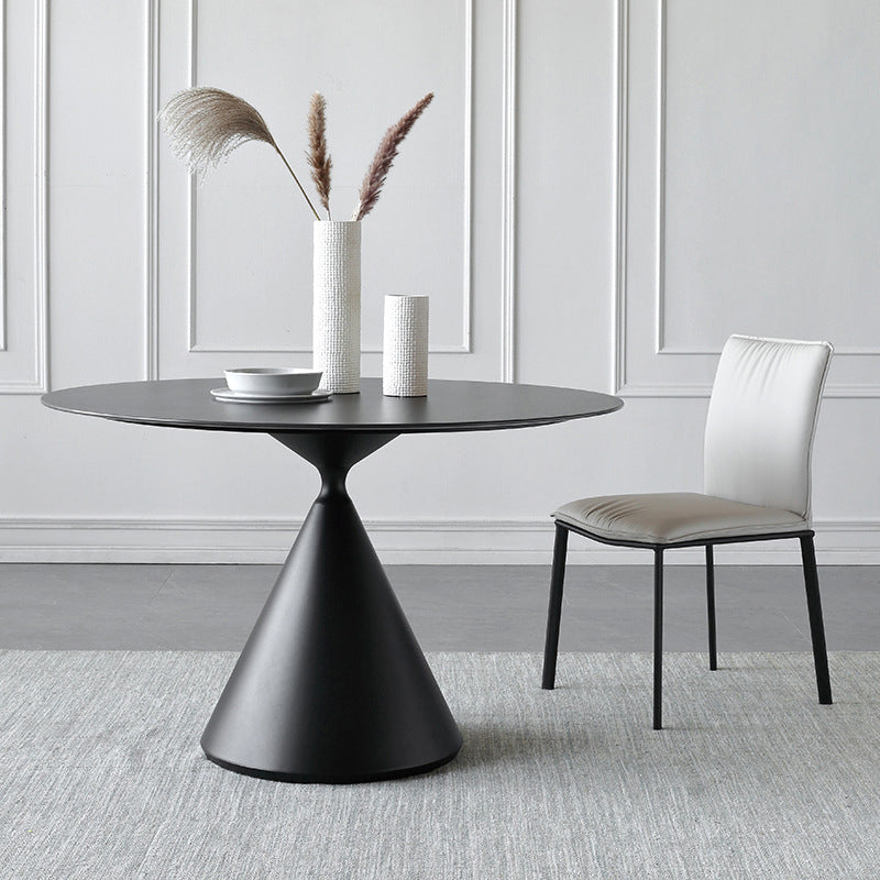 Modern Stone Round Table Matte Finish Pedestal Dining Table for Kitchen Black 51.2"L x 51.2"W x 29.5"H Without Chairs Clearhalo ' dining_table' 'Dining Tables & Seating' 'Dining Tables' 'furn' 'furn_dining_table' 'Furniture' 'furniture_dining_table' 'Kitchen & Dining Furniture' 'kitchen&dining_furn' 'kitchen' 'kitchen_dining_table' 4640579