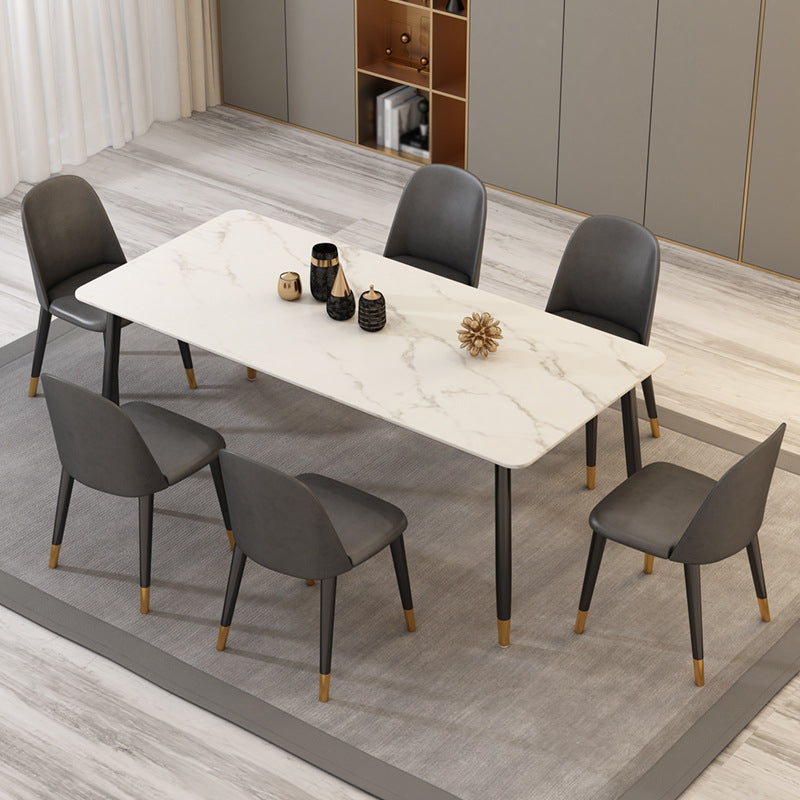Modern Matte Finish Faux Marble Table Rectangle 4 Legs Dining Table White 55.1"L x 31.5"W x 29.5"H Without Chairs Clearhalo ' dining_table' 'Dining Tables & Seating' 'Dining Tables' 'furn' 'furn_dining_table' 'Furniture' 'furniture_dining_table' 'Kitchen & Dining Furniture' 'kitchen&dining_furn' 'kitchen' 'kitchen_dining_table' 4640616