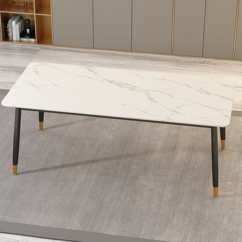 Modern Matte Finish Faux Marble Table Rectangle 4 Legs Dining Table White Without Chairs Clearhalo ' dining_table' 'Dining Tables & Seating' 'Dining Tables' 'furn' 'furn_dining_table' 'Furniture' 'furniture_dining_table' 'Kitchen & Dining Furniture' 'kitchen&dining_furn' 'kitchen' 'kitchen_dining_table' 4640617