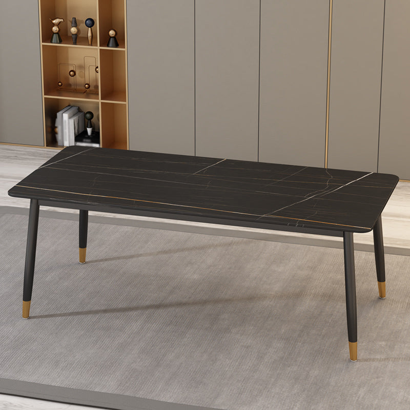 Modern Matte Finish Faux Marble Table Rectangle 4 Legs Dining Table Black Without Chairs Clearhalo ' dining_table' 'Dining Tables & Seating' 'Dining Tables' 'furn' 'furn_dining_table' 'Furniture' 'furniture_dining_table' 'Kitchen & Dining Furniture' 'kitchen&dining_furn' 'kitchen' 'kitchen_dining_table' 4640618