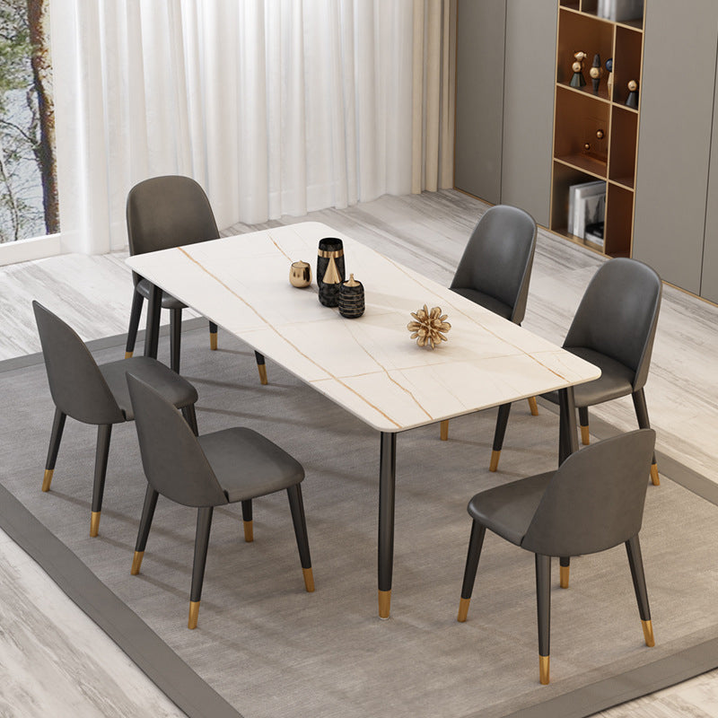 Modern Matte Finish Faux Marble Table Rectangle 4 Legs Dining Table White Gold 59.1"L x 31.5"W x 29.5"H Without Chairs Clearhalo ' dining_table' 'Dining Tables & Seating' 'Dining Tables' 'furn' 'furn_dining_table' 'Furniture' 'furniture_dining_table' 'Kitchen & Dining Furniture' 'kitchen&dining_furn' 'kitchen' 'kitchen_dining_table' 4640619