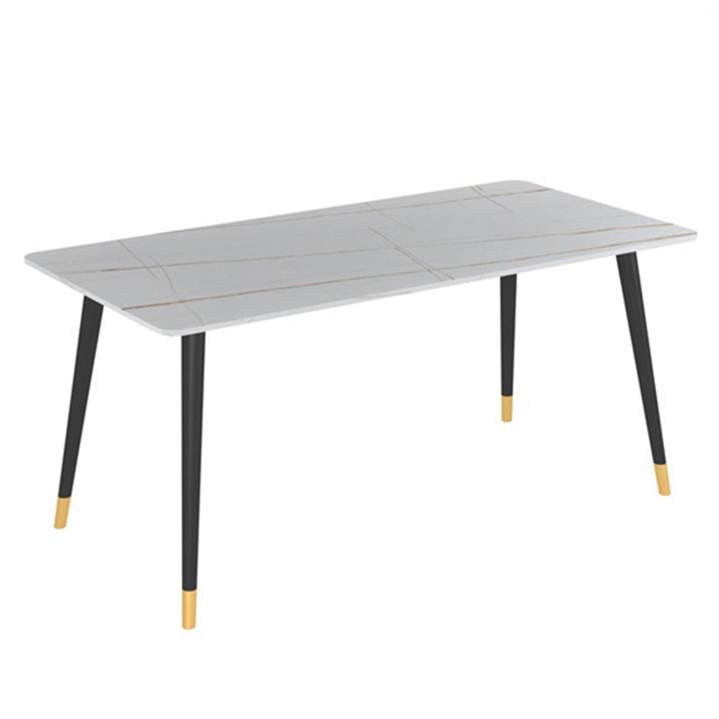 Modern Matte Finish Stone Dining Table Rectangle Dining Table White Gold 70.9"L x 35.4"W x 29.5"H Without Chairs Clearhalo ' dining_table' 'Dining Tables & Seating' 'Dining Tables' 'furn' 'furn_dining_table' 'Furniture' 'furniture_dining_table' 'Kitchen & Dining Furniture' 'kitchen&dining_furn' 'kitchen' 'kitchen_dining_table' 4640650