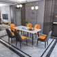 Modern Matte Finish Stone Dining Table Rectangle Dining Table White Gold 63"L x 31.5"W x 29.5"H Without Chairs Clearhalo ' dining_table' 'Dining Tables & Seating' 'Dining Tables' 'furn' 'furn_dining_table' 'Furniture' 'furniture_dining_table' 'Kitchen & Dining Furniture' 'kitchen&dining_furn' 'kitchen' 'kitchen_dining_table' 4640652