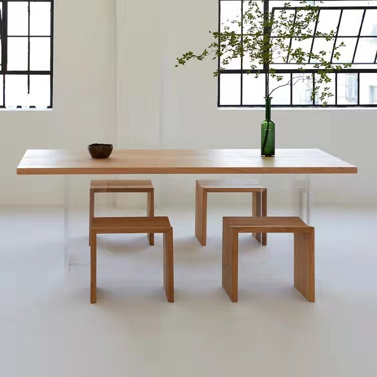 Modern Pine Wood Table Restaurant Dining Table with Acrylic Double Pedestal Base Natural 63"L x 27.6"W x 29.5"H Without Chairs Clearhalo ' dining_table' 'Dining Tables & Seating' 'Dining Tables' 'furn' 'furn_dining_table' 'Furniture' 'furniture_dining_table' 'Kitchen & Dining Furniture' 'kitchen&dining_furn' 'kitchen' 'kitchen_dining_table' 4640666