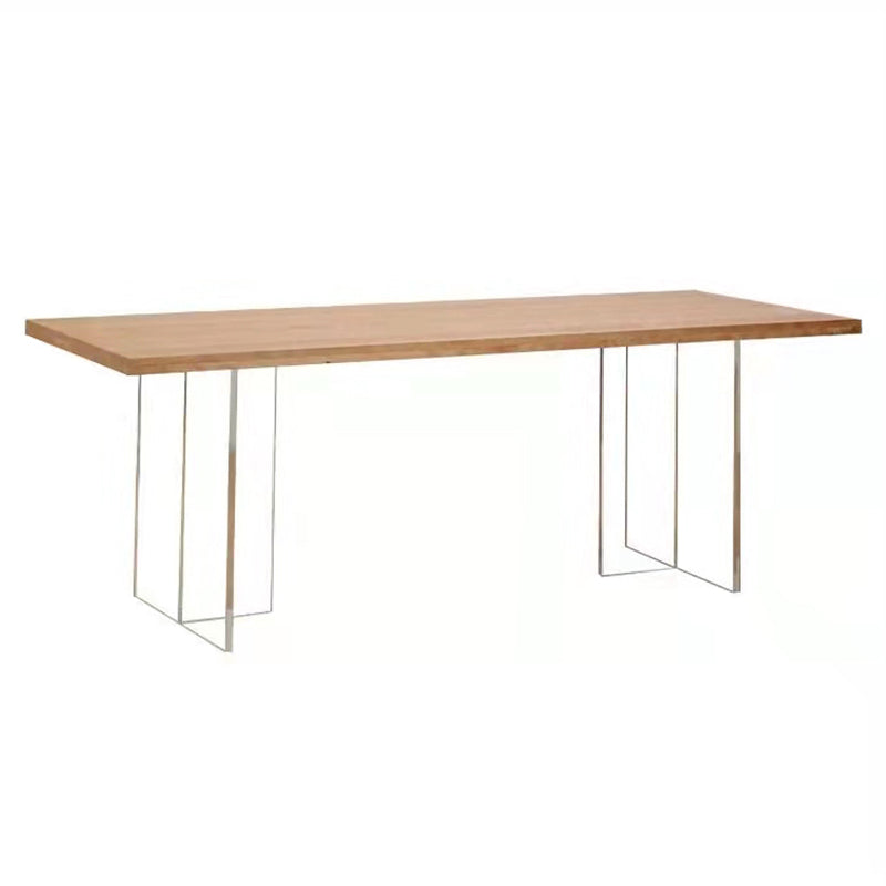 Modern Pine Wood Table Restaurant Dining Table with Acrylic Double Pedestal Base Clearhalo ' dining_table' 'Dining Tables & Seating' 'Dining Tables' 'furn' 'furn_dining_table' 'Furniture' 'furniture_dining_table' 'Kitchen & Dining Furniture' 'kitchen&dining_furn' 'kitchen' 'kitchen_dining_table' 4640670