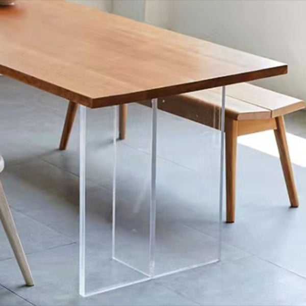 Modern Pine Wood Table Restaurant Dining Table with Acrylic Double Pedestal Base Clearhalo ' dining_table' 'Dining Tables & Seating' 'Dining Tables' 'furn' 'furn_dining_table' 'Furniture' 'furniture_dining_table' 'Kitchen & Dining Furniture' 'kitchen&dining_furn' 'kitchen' 'kitchen_dining_table' 4640671