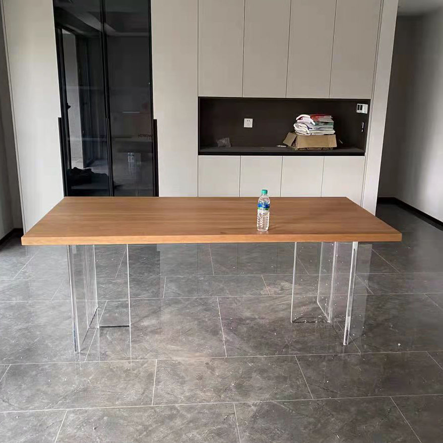 Modern Pine Wood Table Restaurant Dining Table with Acrylic Double Pedestal Base Clearhalo ' dining_table' 'Dining Tables & Seating' 'Dining Tables' 'furn' 'furn_dining_table' 'Furniture' 'furniture_dining_table' 'Kitchen & Dining Furniture' 'kitchen&dining_furn' 'kitchen' 'kitchen_dining_table' 4640673