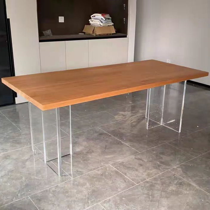 Modern Pine Wood Table Restaurant Dining Table with Acrylic Double Pedestal Base Clearhalo ' dining_table' 'Dining Tables & Seating' 'Dining Tables' 'furn' 'furn_dining_table' 'Furniture' 'furniture_dining_table' 'Kitchen & Dining Furniture' 'kitchen&dining_furn' 'kitchen' 'kitchen_dining_table' 4640674