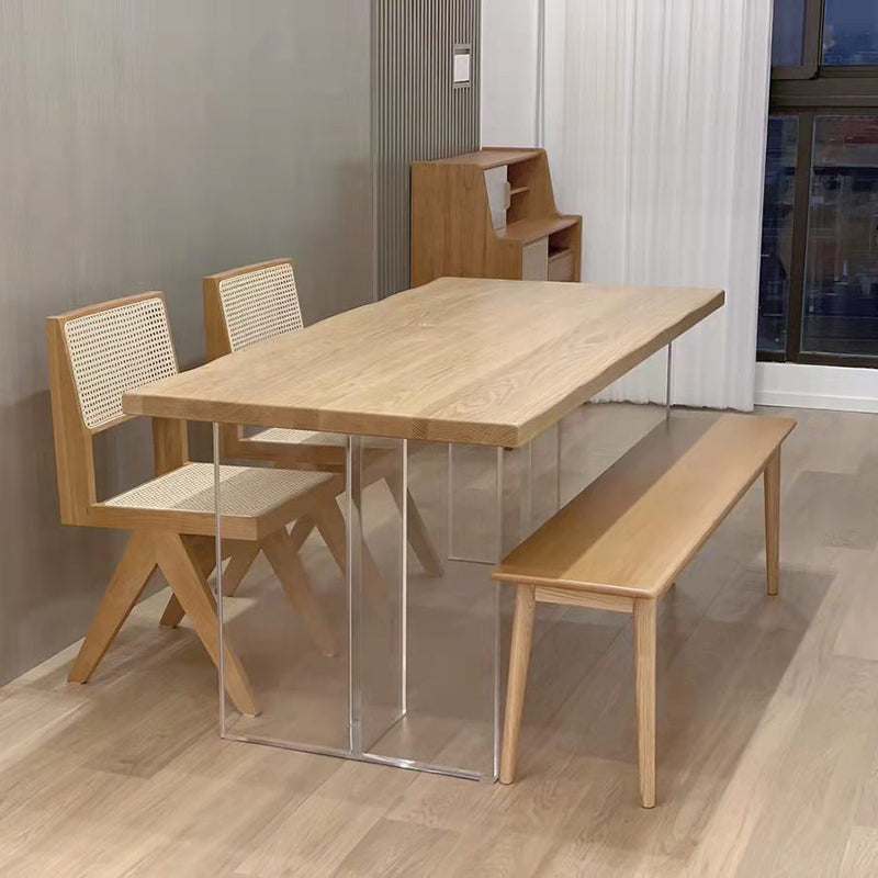 Modern Pine Wood Table Restaurant Dining Table with Acrylic Double Pedestal Base Natural Without Chairs Clearhalo ' dining_table' 'Dining Tables & Seating' 'Dining Tables' 'furn' 'furn_dining_table' 'Furniture' 'furniture_dining_table' 'Kitchen & Dining Furniture' 'kitchen&dining_furn' 'kitchen' 'kitchen_dining_table' 4640675