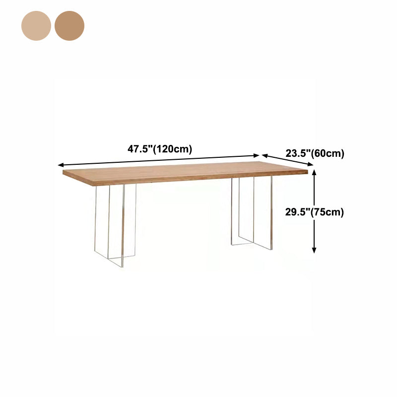 Modern Pine Wood Table Restaurant Dining Table with Acrylic Double Pedestal Base Clearhalo ' dining_table' 'Dining Tables & Seating' 'Dining Tables' 'furn' 'furn_dining_table' 'Furniture' 'furniture_dining_table' 'Kitchen & Dining Furniture' 'kitchen&dining_furn' 'kitchen' 'kitchen_dining_table' 4640676