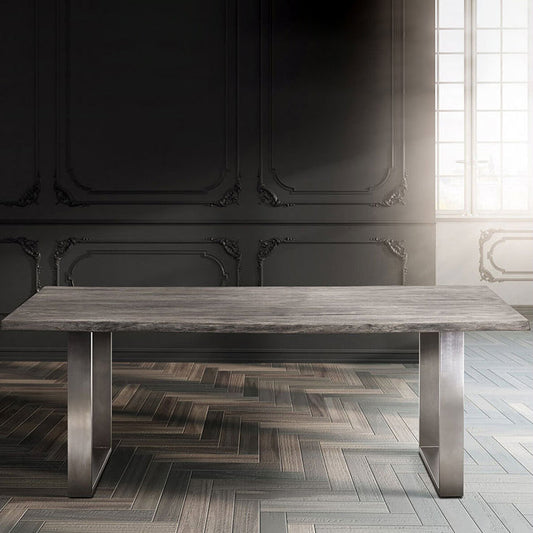 Modern Solid Wood Table for Restaurant Rectangle Dining Table with Double Pedestal Gray Without Chairs