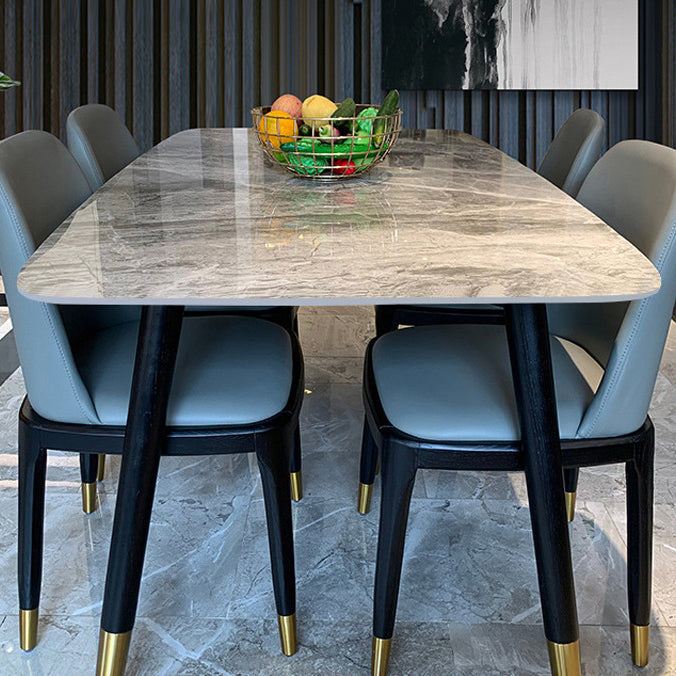 Stone Top Dining Table Modern Dining Table with 4 Legs in Black Grey 55.1"L x 31.5"W x 29.5"H Without Chairs Clearhalo ' dining_table' 'Dining Tables & Seating' 'Dining Tables' 'furn' 'furn_dining_table' 'Furniture' 'furniture_dining_table' 'Kitchen & Dining Furniture' 'kitchen&dining_furn' 'kitchen' 'kitchen_dining_table' 4640702