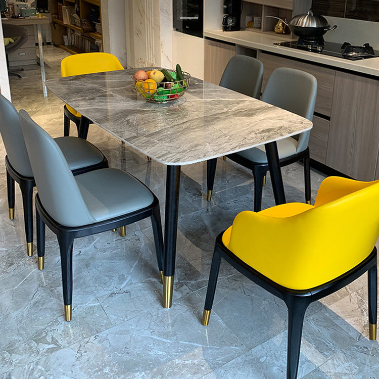 Stone Top Dining Table Modern Dining Table with 4 Legs in Black Grey 63"L x 35.4"W x 29.5"H Without Chairs Clearhalo ' dining_table' 'Dining Tables & Seating' 'Dining Tables' 'furn' 'furn_dining_table' 'Furniture' 'furniture_dining_table' 'Kitchen & Dining Furniture' 'kitchen&dining_furn' 'kitchen' 'kitchen_dining_table' 4640704