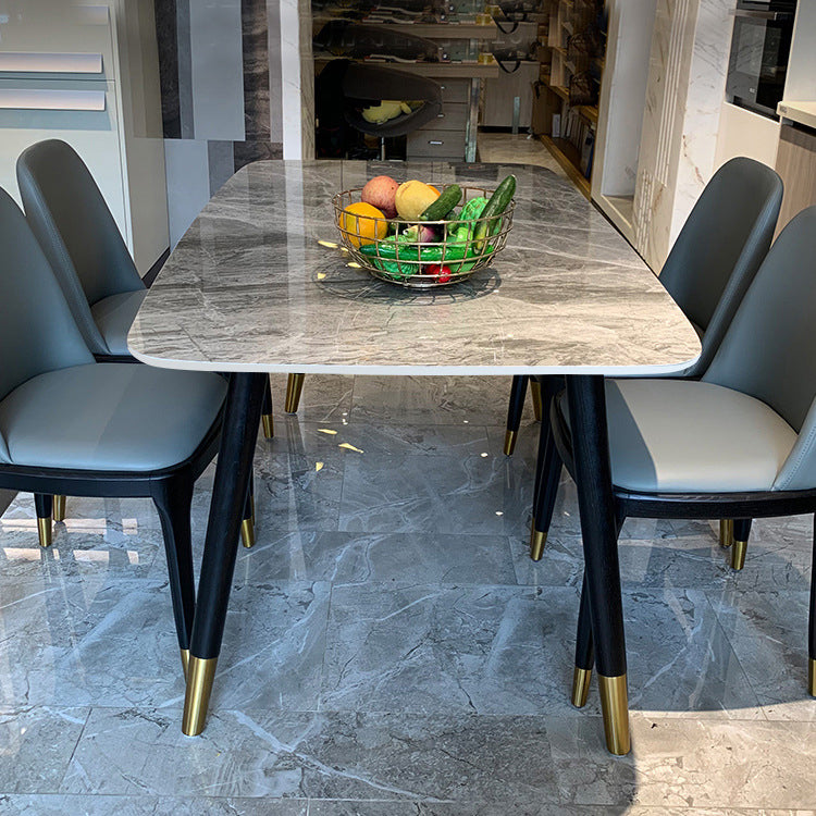 Stone Top Dining Table Modern Dining Table with 4 Legs in Black Grey 51.2"L x 27.6"W x 29.5"H Without Chairs Clearhalo ' dining_table' 'Dining Tables & Seating' 'Dining Tables' 'furn' 'furn_dining_table' 'Furniture' 'furniture_dining_table' 'Kitchen & Dining Furniture' 'kitchen&dining_furn' 'kitchen' 'kitchen_dining_table' 4640705