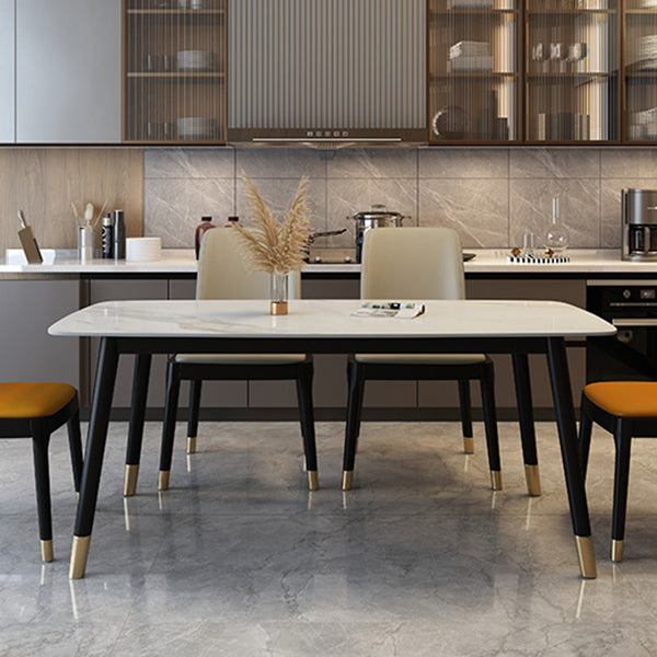 Traditional Luxury Dining Table Stone and Wood Legs Rectangle Dining Site Table White 63"L x 35.4"W x 29.9"H Without Chairs Clearhalo ' dining_table' 'Dining Tables & Seating' 'Dining Tables' 'furn' 'furn_dining_table' 'Furniture' 'furniture_dining_table' 'Kitchen & Dining Furniture' 'kitchen&dining_furn' 'kitchen' 'kitchen_dining_table' 4640724